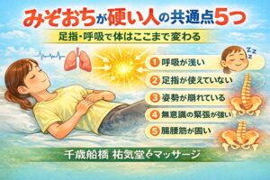 みぞおちが硬い原因5つ｜横隔膜・自律神経・足指で体が変わる理由｜千歳船橋 祐気堂マッサージ