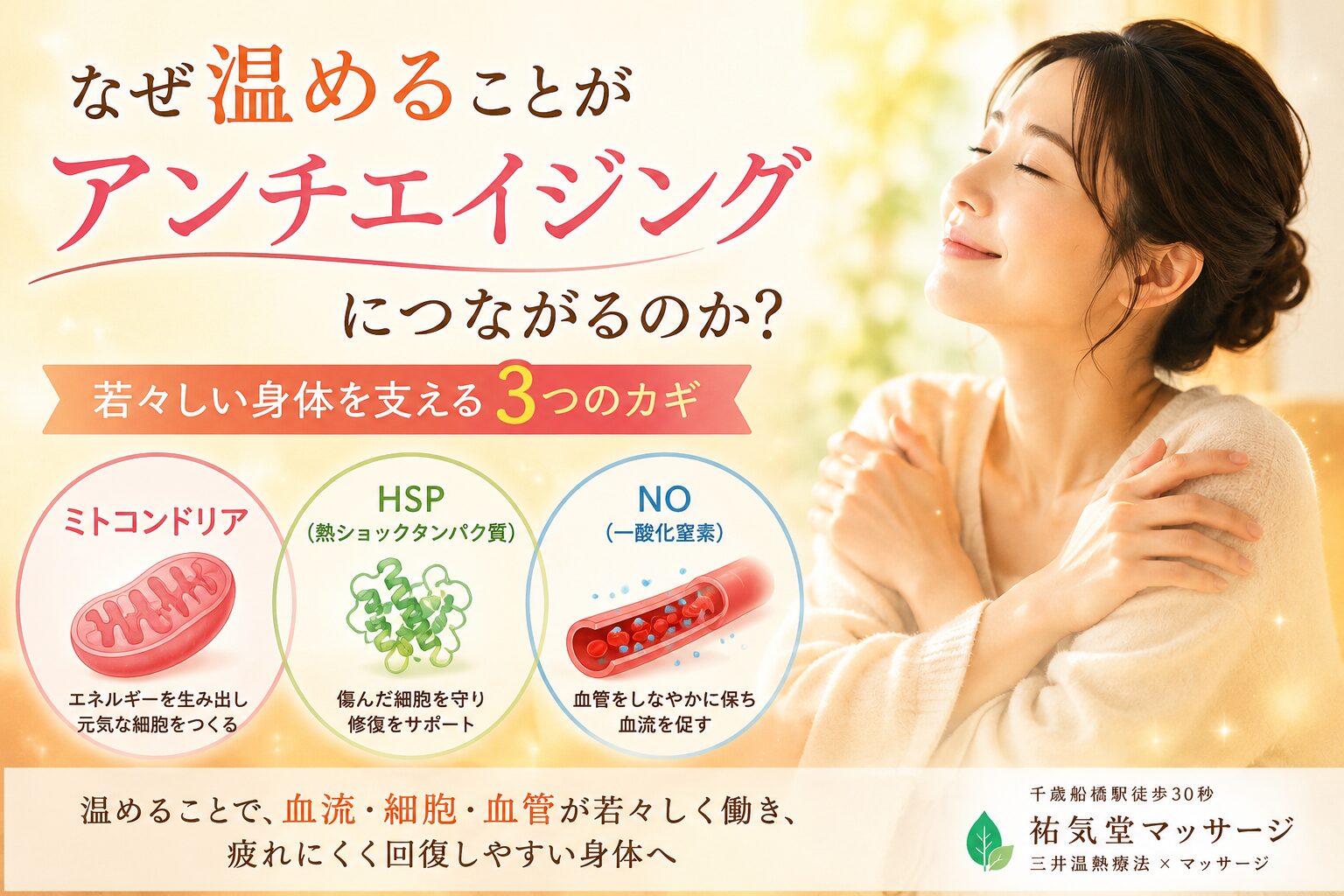 温めるとなぜ若々しい身体に?ミトコンドリア・HSP・NOとアンチエイジング