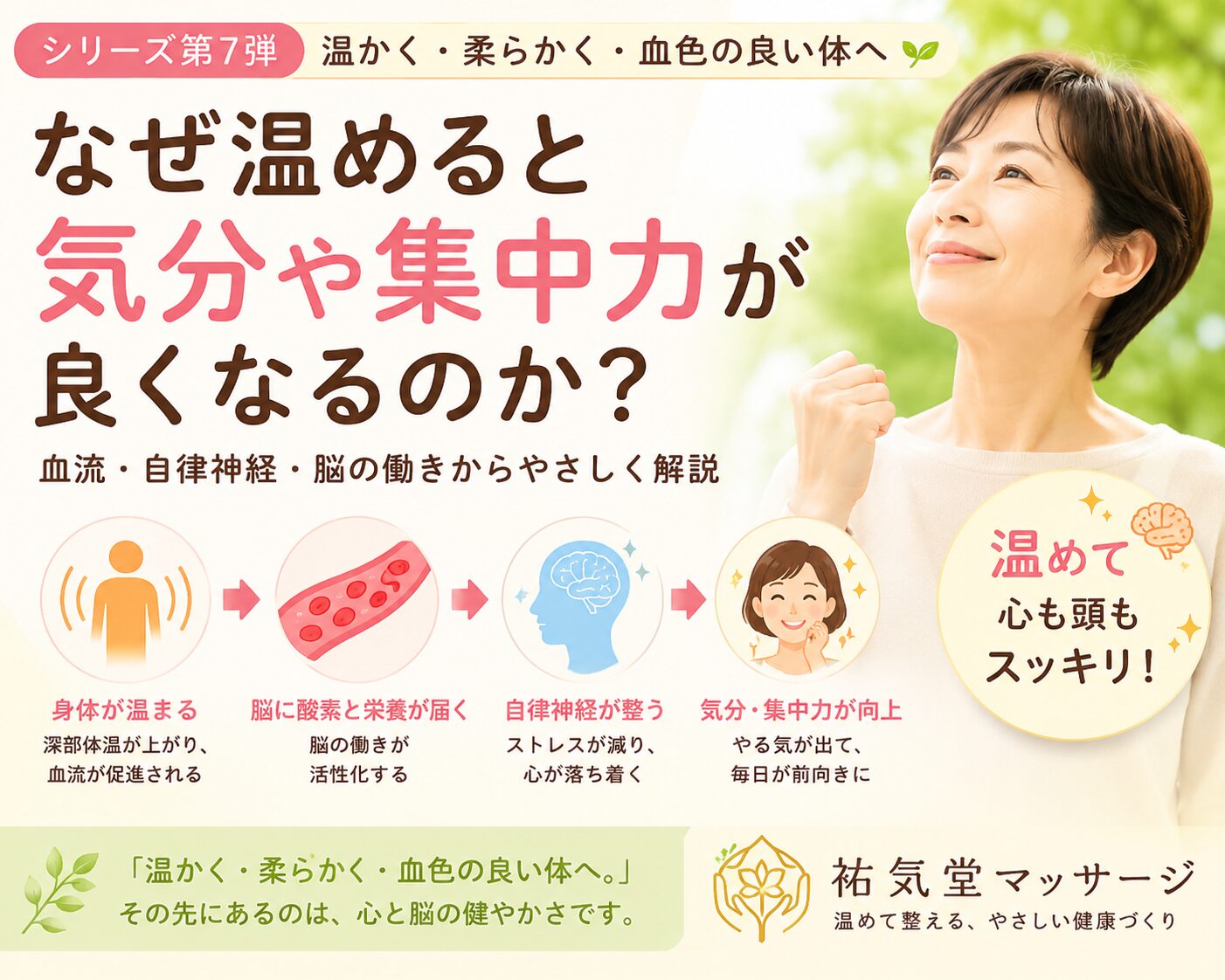なぜ温めると気分や集中力が良くなるのか？血流・自律神経・脳の働きを解説【第7弾】