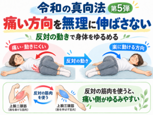 令和の真向法 第5弾｜痛い方向を無理に伸ばさない｜反対の動きで身体をゆるめる