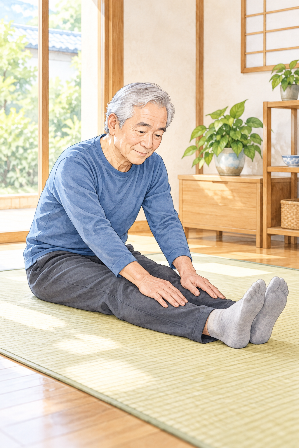 長座前屈をしやすくするため、お尻の下にタオルを敷いて座る方法