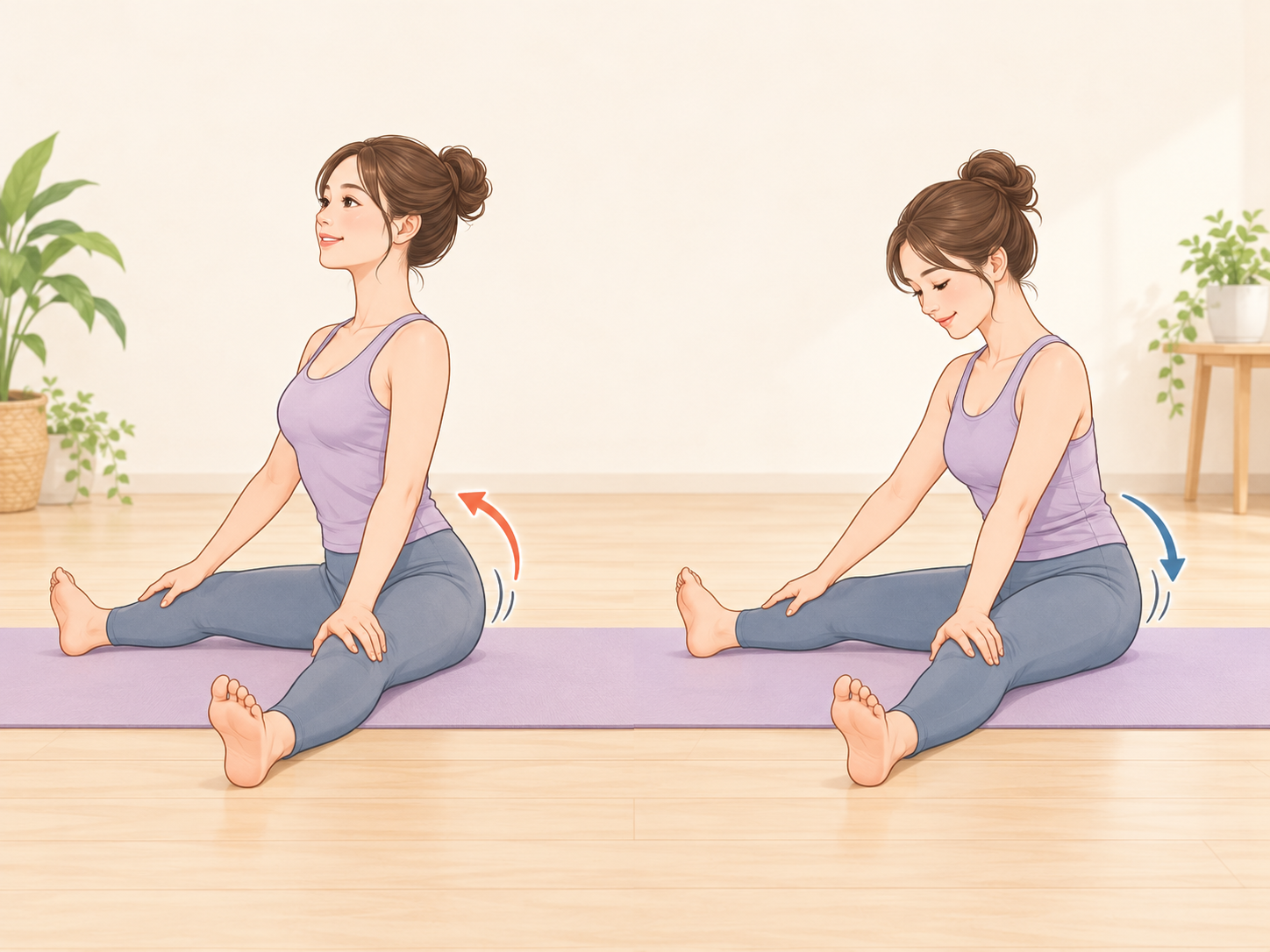 骨盤を前に傾けた姿勢と後ろに傾けた姿勢