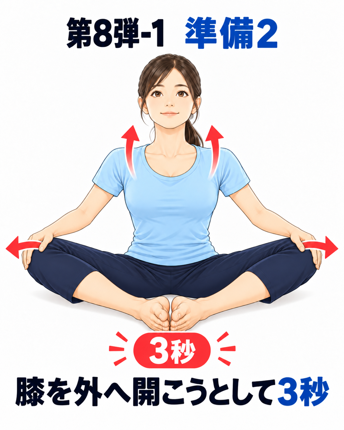 胸を起こして膝を少し内側へ動かす蝶々座りの準備